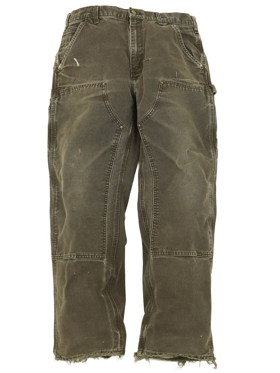 MEXICO製 カーハート ダブルニー ダックペインターパンツ 味あり ダメージ ブラウン 表記(34x32)