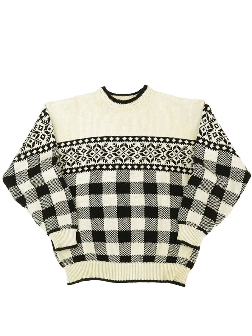 90's OLD GAP ノルディック×チェッカー柄 コットン ニットセーター クリームホワイト 表記(XL) 