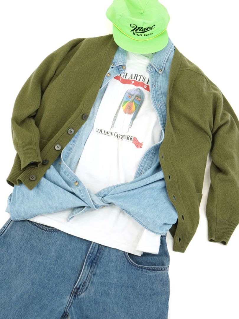 スコットランド製 Hawico by Scotland ラムウールカーディガン 実寸(S位) 抹茶