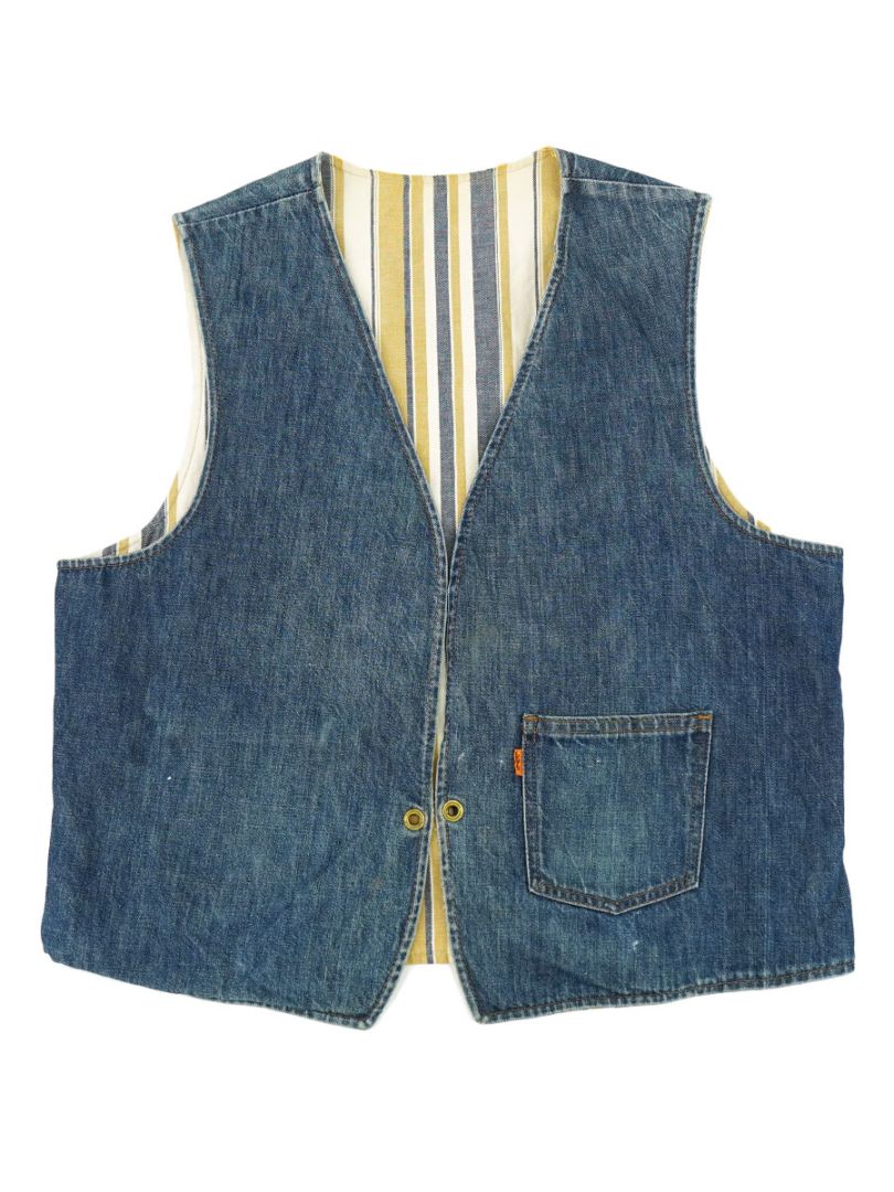 70'S LEVI'S BIG-E DENIM X COTTON STRIPE 2-WAY VEST (APPROX. MEDIUM)