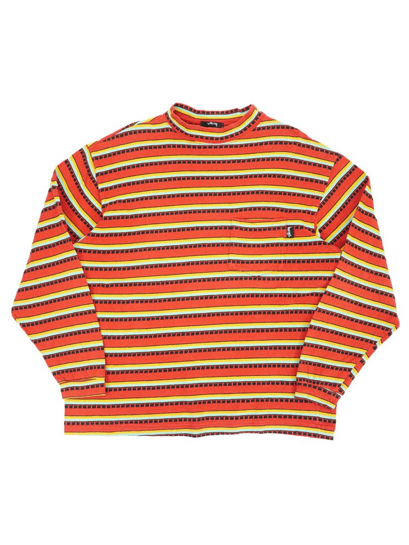 80'S STUSSY BORDER LONG SLEEVE POCKET T SHIRT (SIZE.LARGE)