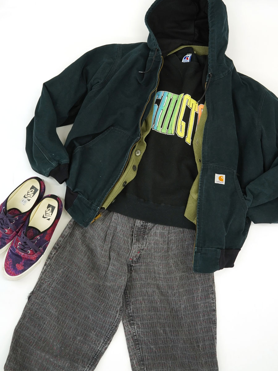 90'S RUSSELL ATHLETIC ''WASHINGTON'' FRONT V SWEAT SHIRT GRADATION (SIZE. MEDIUM) MADE IN USA