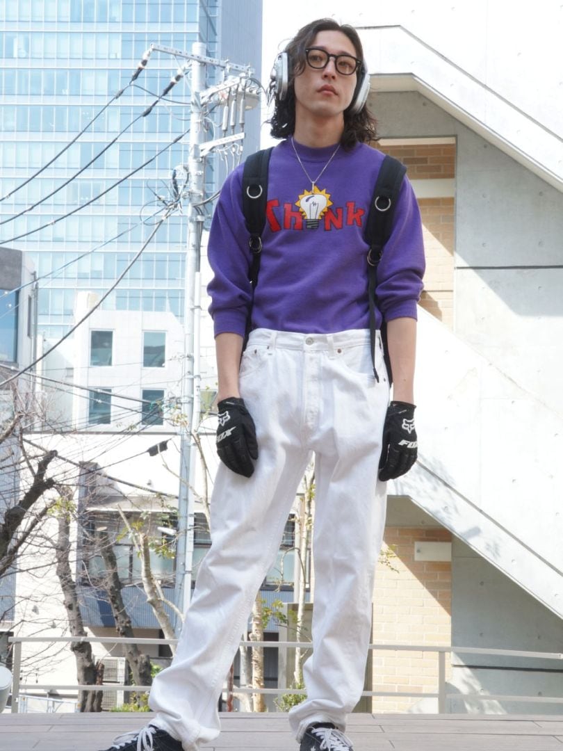 90'S HANES ''THINK SKATEBOARDS'' SWEAT SHIRT PURPLE (SIZE.SMALL)