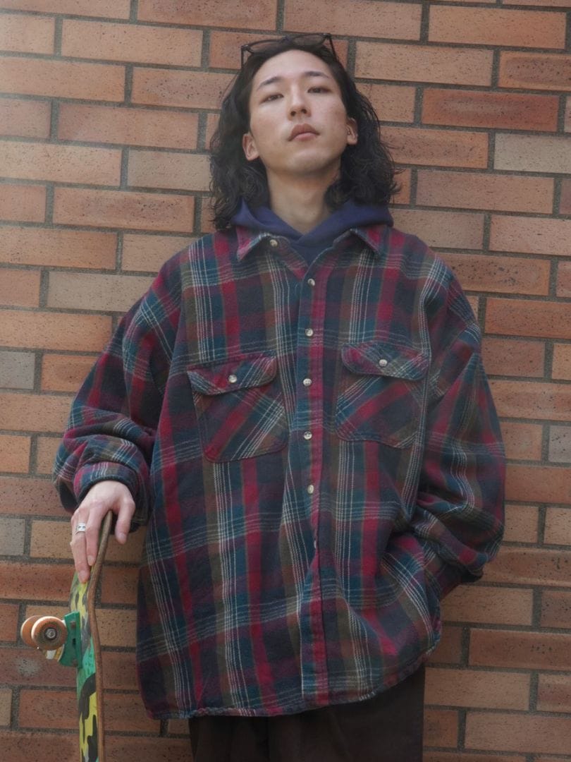 90'S FIVEBROTHER PLAID FLANNEL SHIRT (SIZE. TALLMAN 4X LARGE) MADE IN USA