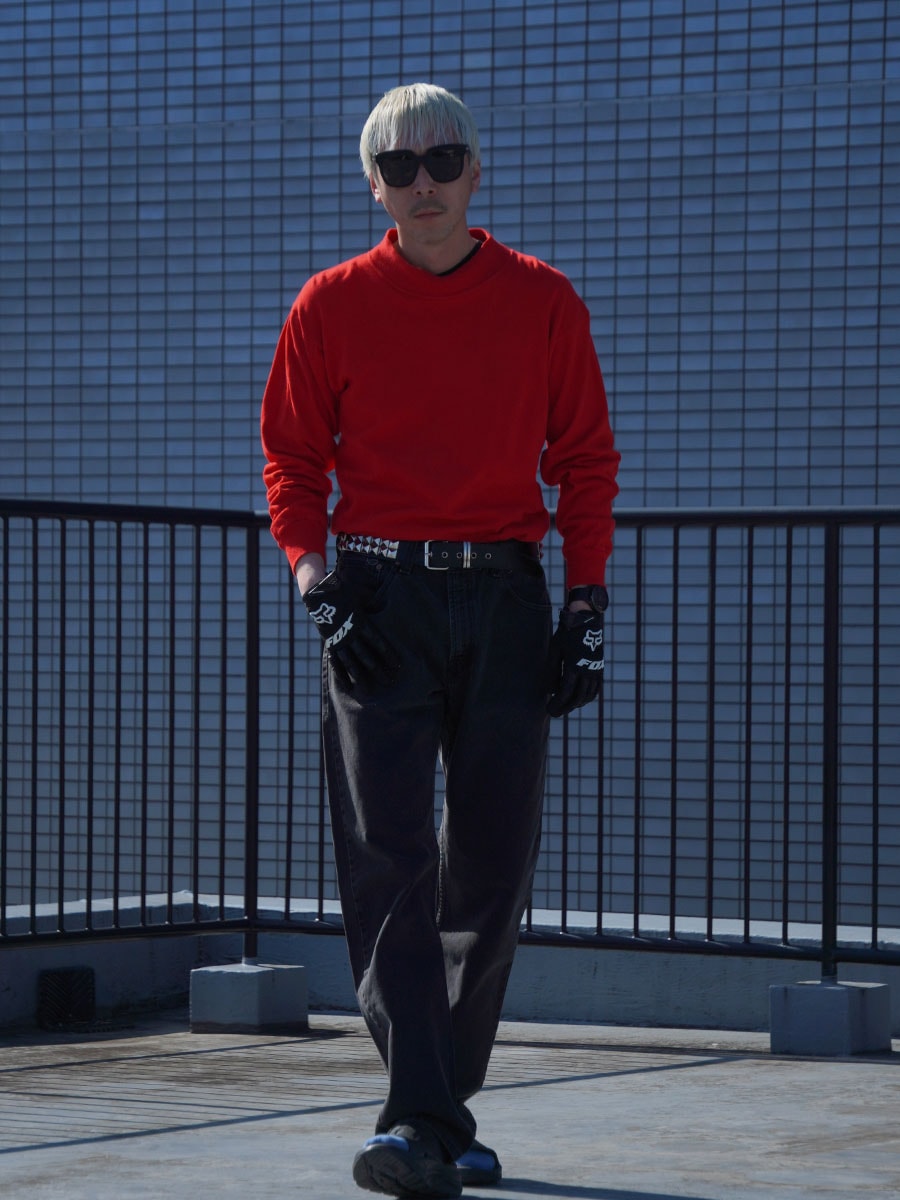 80'S CHAMPION PLAIN MOCK NECK LONG SLEEVE T SHIRT RED (SIZE. LARGE) MADE IN USA