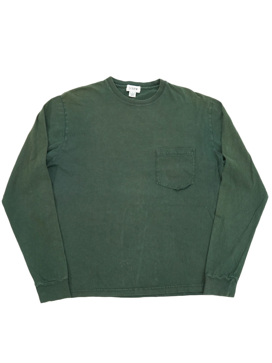 90'S J.CREW LONG SLEEVE POCKET T SHIRT PLAIN GREEN (SIZE.SMALL) MADE IN USA
