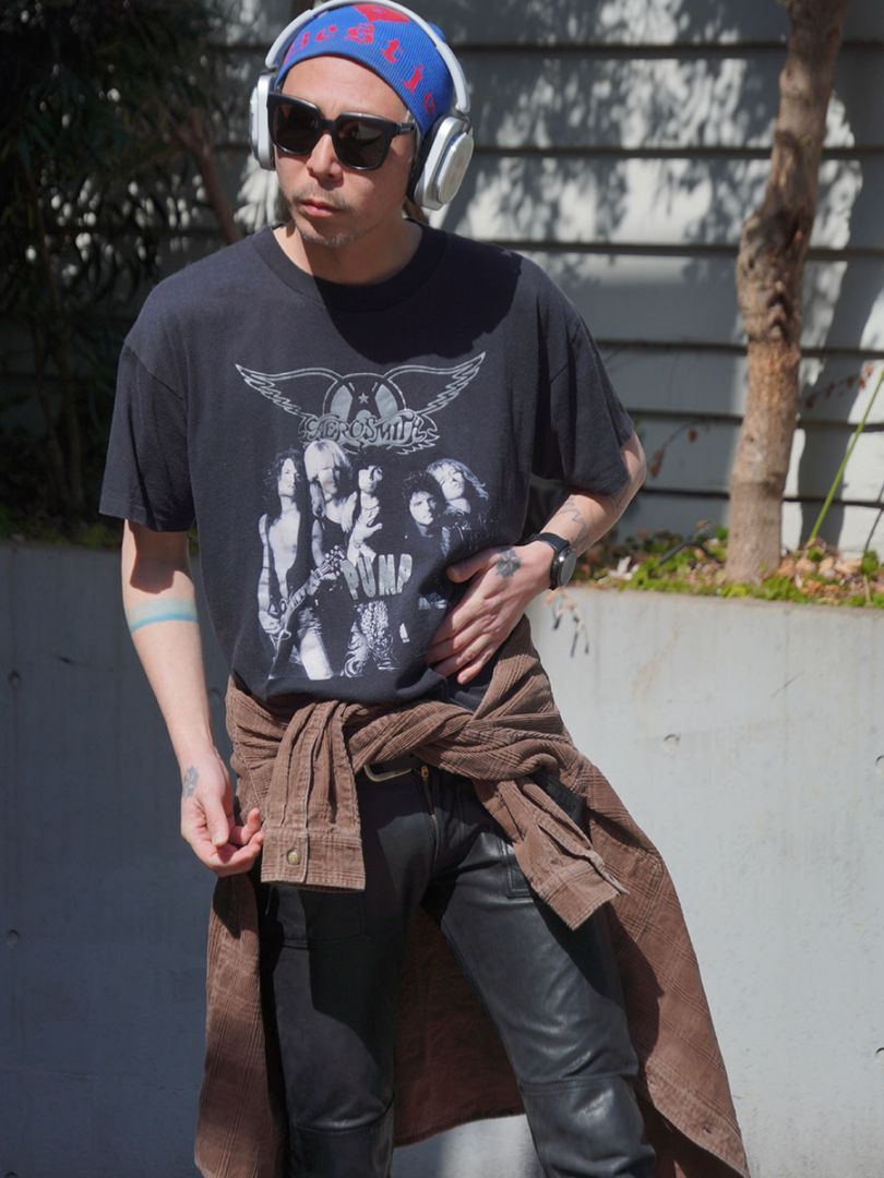 80'S BROCKUM ''AEROSMITH/PUMP'' T SHIRT BLACK (SIZE.X LARGE) 