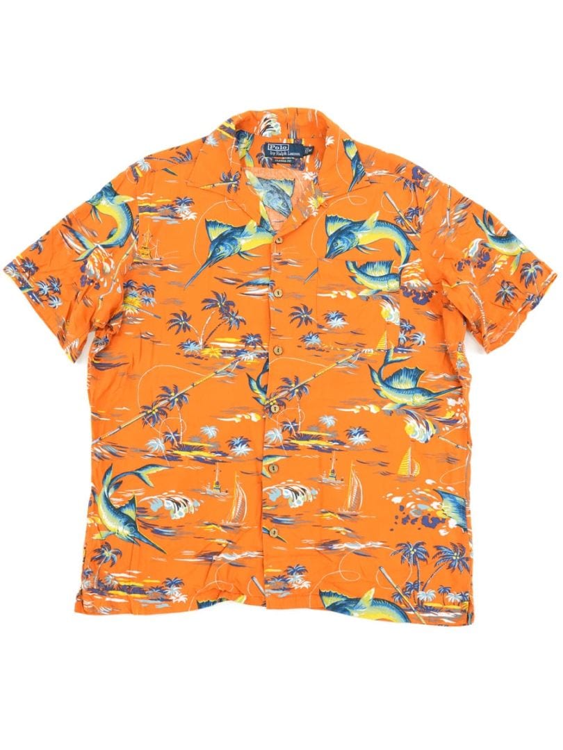 RALPH LAUREN SWORDFISH LOOP COLLAR S/S RAYON SHIRT (SIZE. MEDIUM)