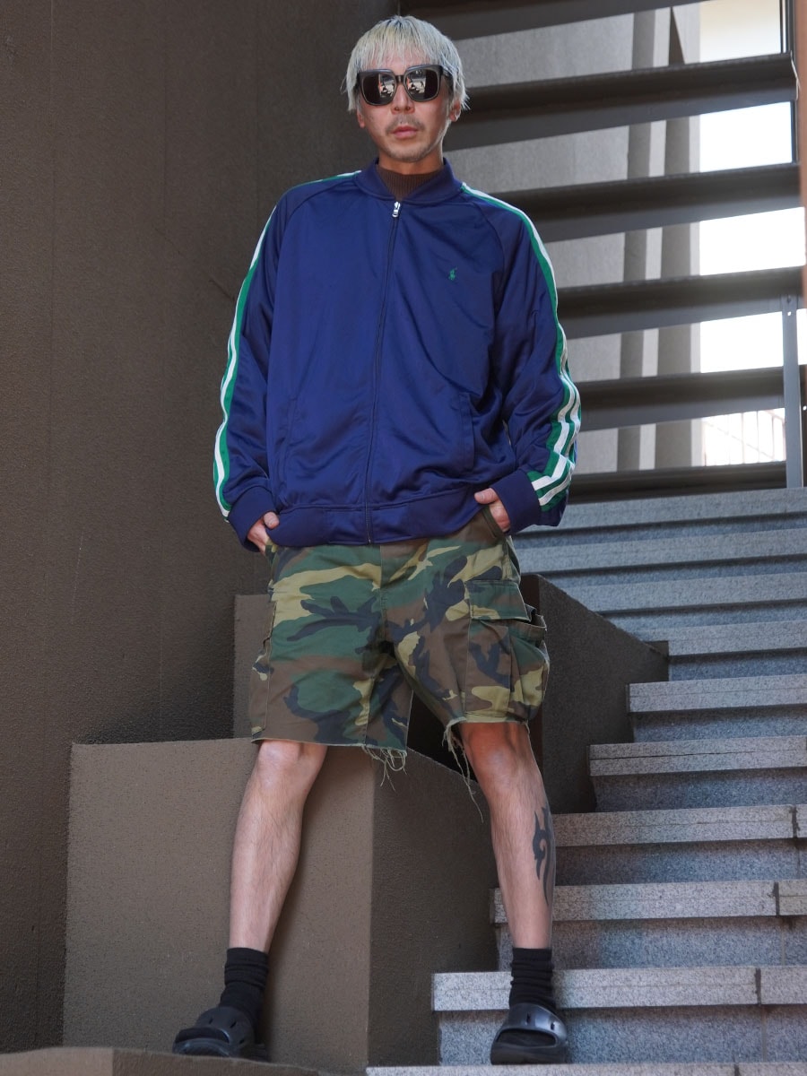 RALPH LAUREN TRACK JERSEY NAVY×GREEN LINE (SIZE.X LARGE)