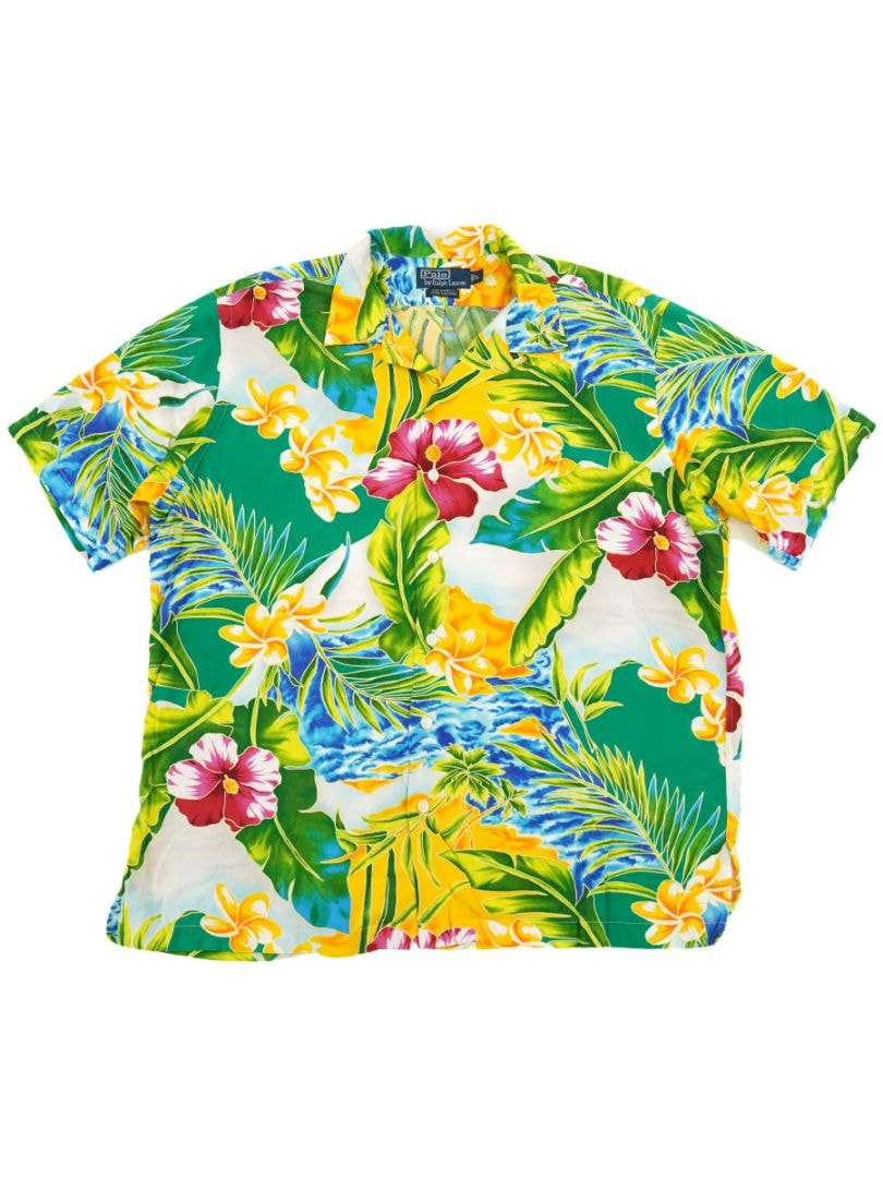 RALPH LAUREN CALDWELL 100% VISCOSE LOOP COLLAR S/S SHIRT HAWAIIAN (SIZE. LARGE)