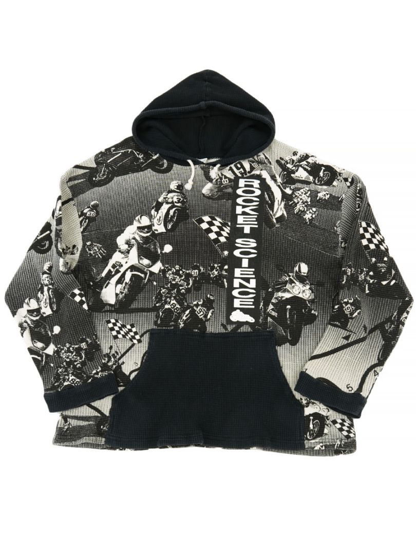 80'S ''ROCKET SCIENCE'' RACE BIKE ALL-OVER-PRINT THERMAL HOODIE (SIZE. LARGE)