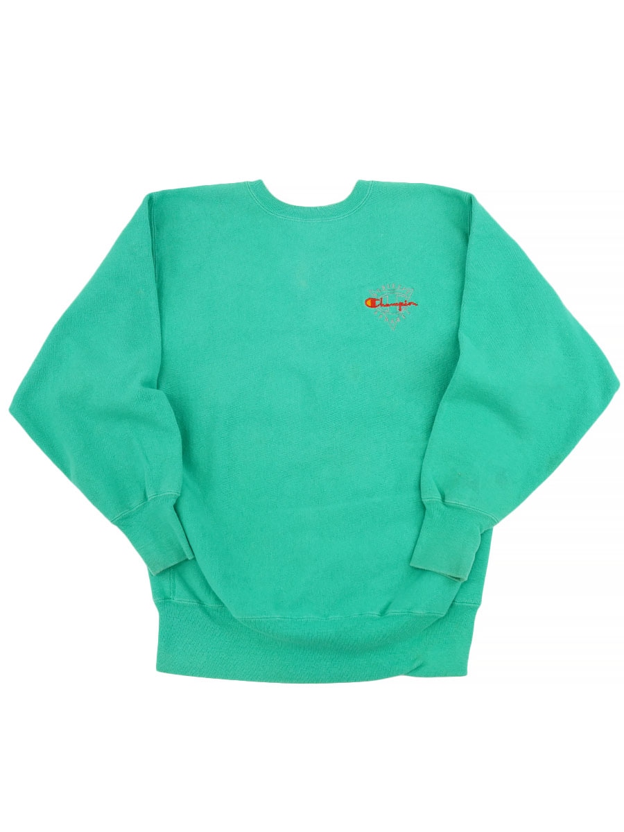 90'S CHAMPION REVERSE WEAVE CRUE SCRIPT LOG EMERALD GREEN (SIZE. X LARGE) MADE IN USA
