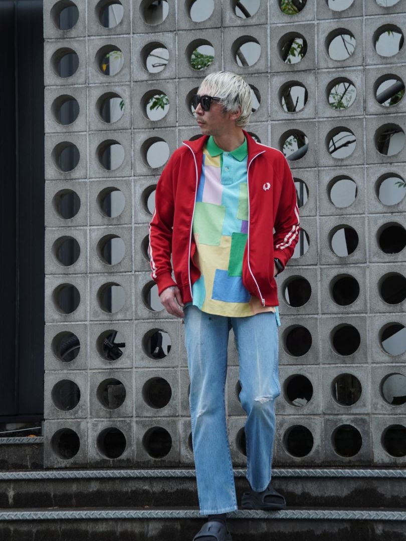 80'S FRED PERRY TRACK JERSEY RED/WHITE (SIZE.MEDIUM) MADE IN PORTUGAL