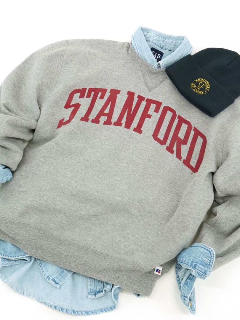 90'S RUSSELL ATHLETIC ''STANFORD'' FRONT V SWEAT SHIRT (SIZE. LARGE) MADE IN USA