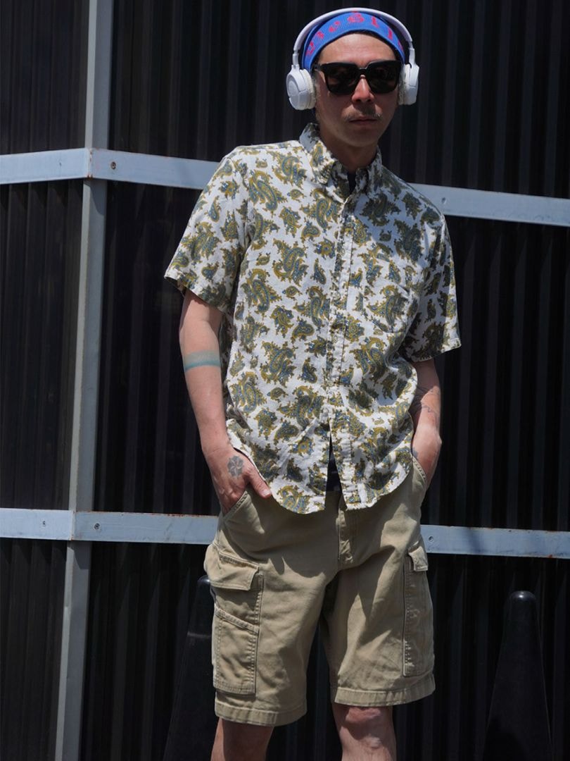 60'S DONEGAL PAISLEY PATTERN S/S B.D. SHIRT (SIZE.LARGE)