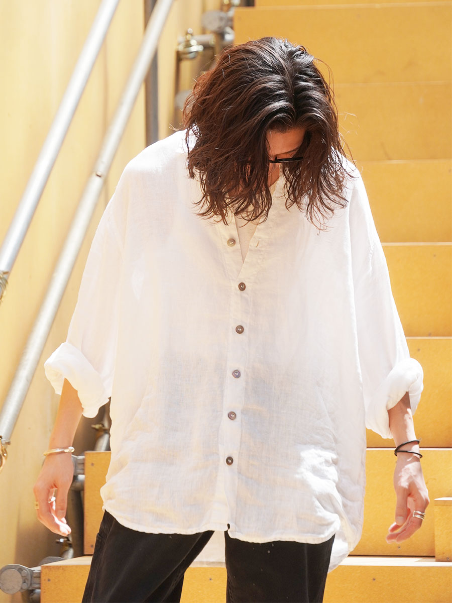 90'S CP SHADES 100% LINEN LONG SLEEVE SHIRT WHITE (SIZE.LARGE)
