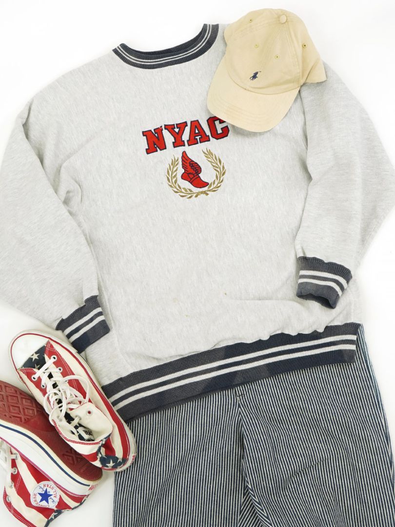 90'S CHMAPION REVERSE WEAVE CREW ''NYAC'' WINGFOOT (SIZE. X LARGE) MADE IN USA