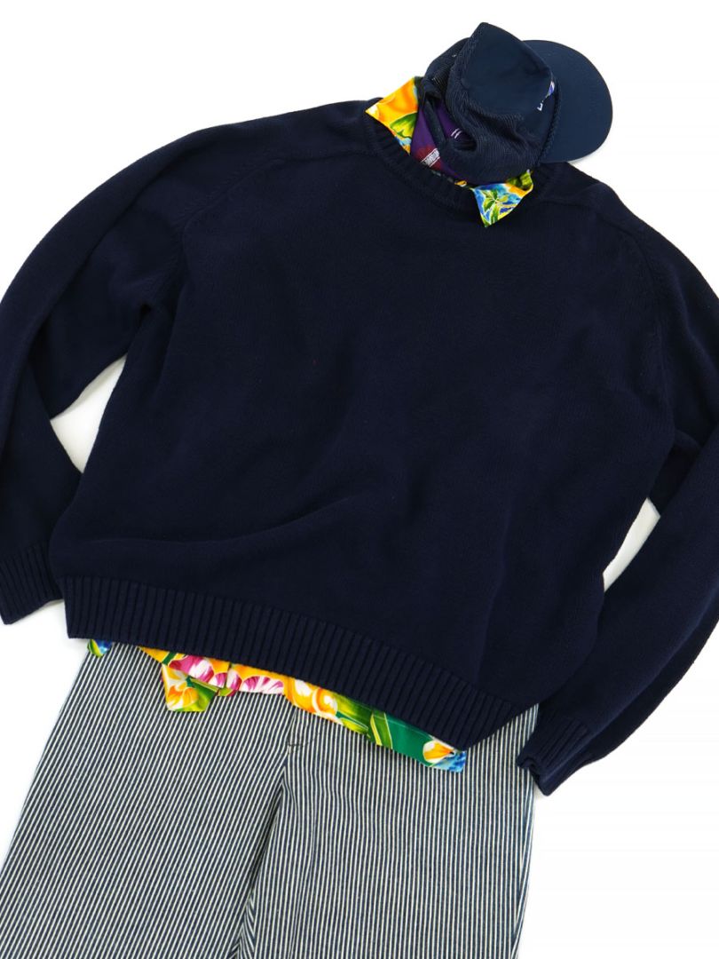 90'S LAND'S END 100% COTTON DRIFTER SWEATER NAVY (SIZE. X LARGE) MADE IN USA