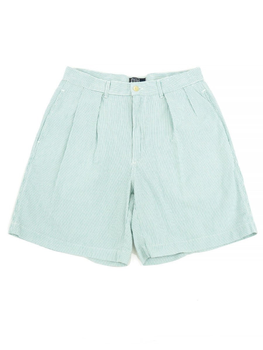 80'S～ RALPH LAUREN 2-TUCK SEERSUCKER STRIPE SHORTS (SIZE. 32) MADE IN USA