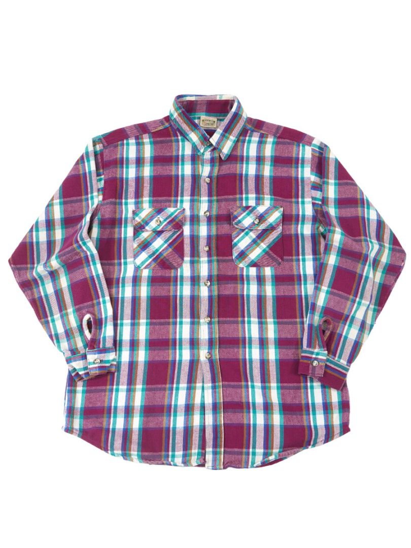 90'S FIVEBROTHER PLAID FLANNEL SHIRT (SIZE.X LARGE) MADE IN USA