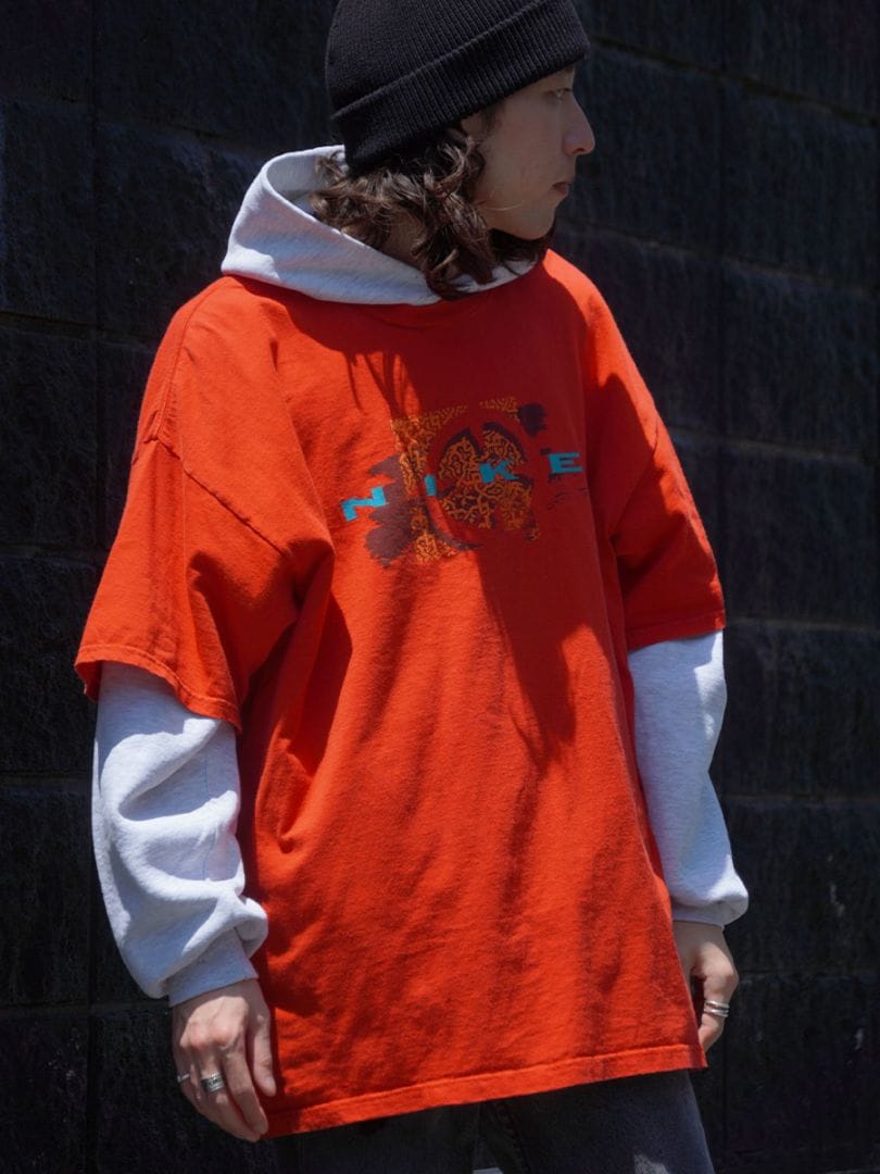 90'S NIKE BOTH PRINT T SHIRT RED (SIZE. X LARGE) MADE IN USA