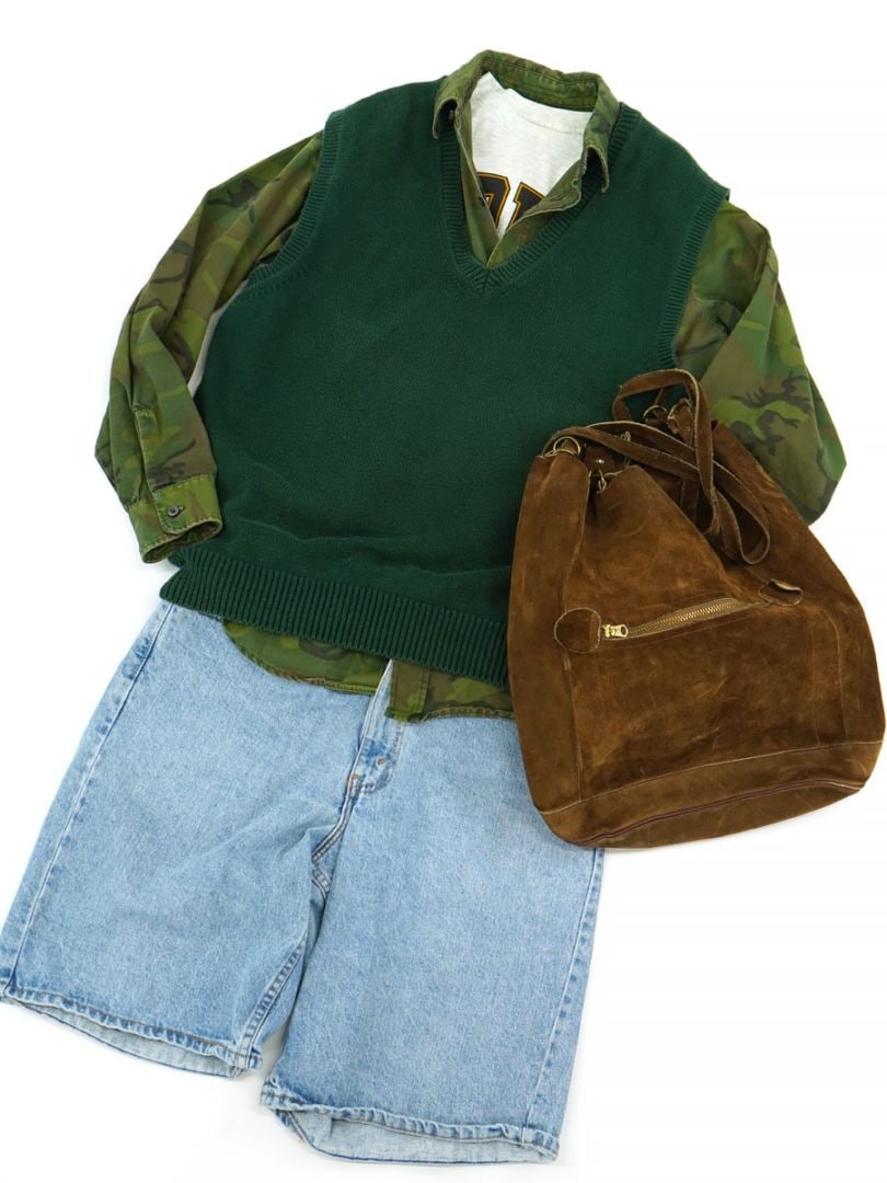 00'S LAND'S END 100% COTTON KNIT VEST GREEN (SIZE. LARGE) MADE IN USA