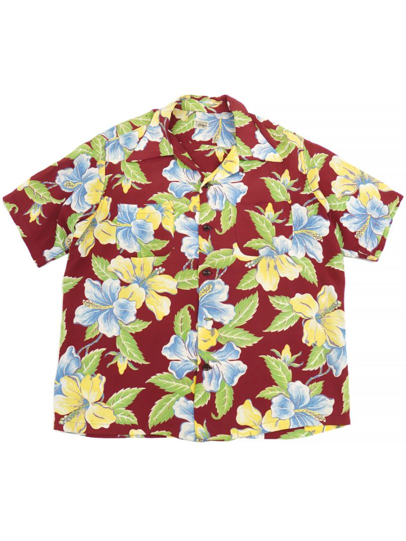 50'S SPORTSWEAR BY ONYX HIBISCUS HAWAIIAN SHIRT  (SIZE. LARGE)