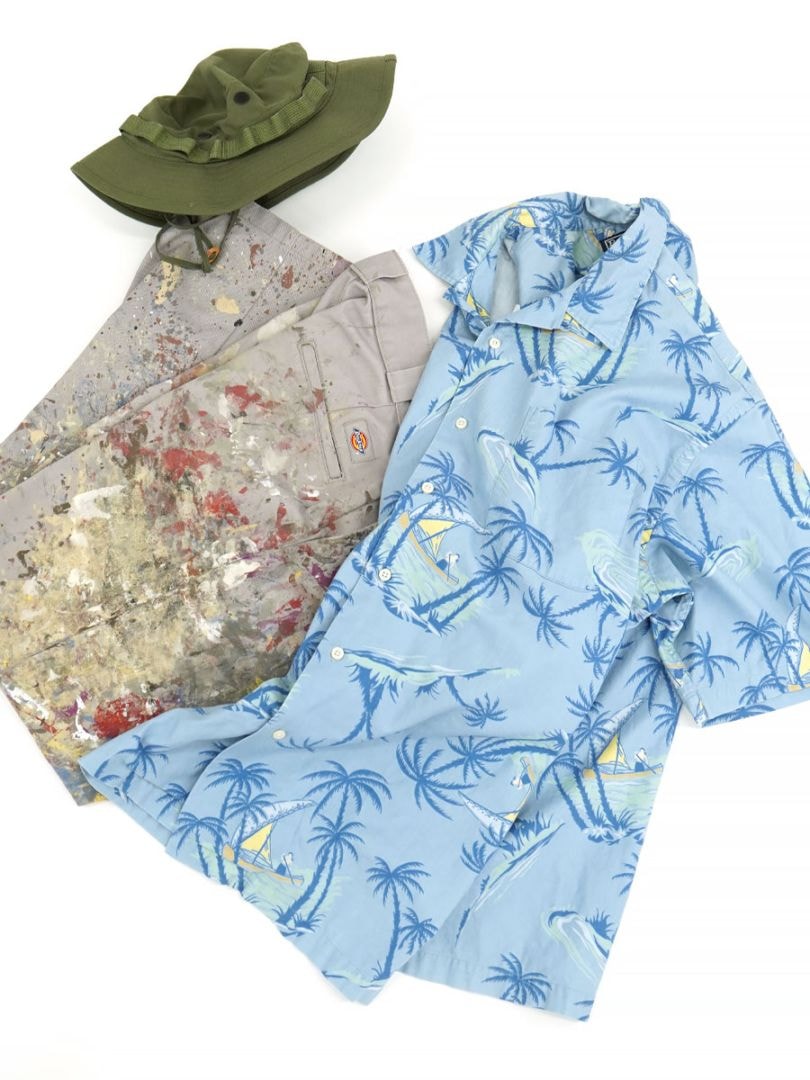ラルフローレン CLAYTON 100%COTTON アイランド柄 ループカラー 半袖シャツ 表記(L)