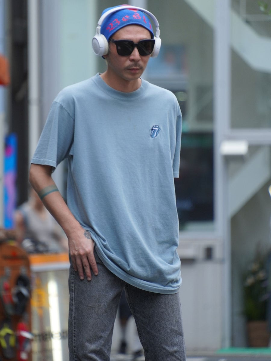 90's COPA BANANA ''THE ROLLING STONES'' 刺繍入り Tシャツ スモークブルー 表記(L) USA製