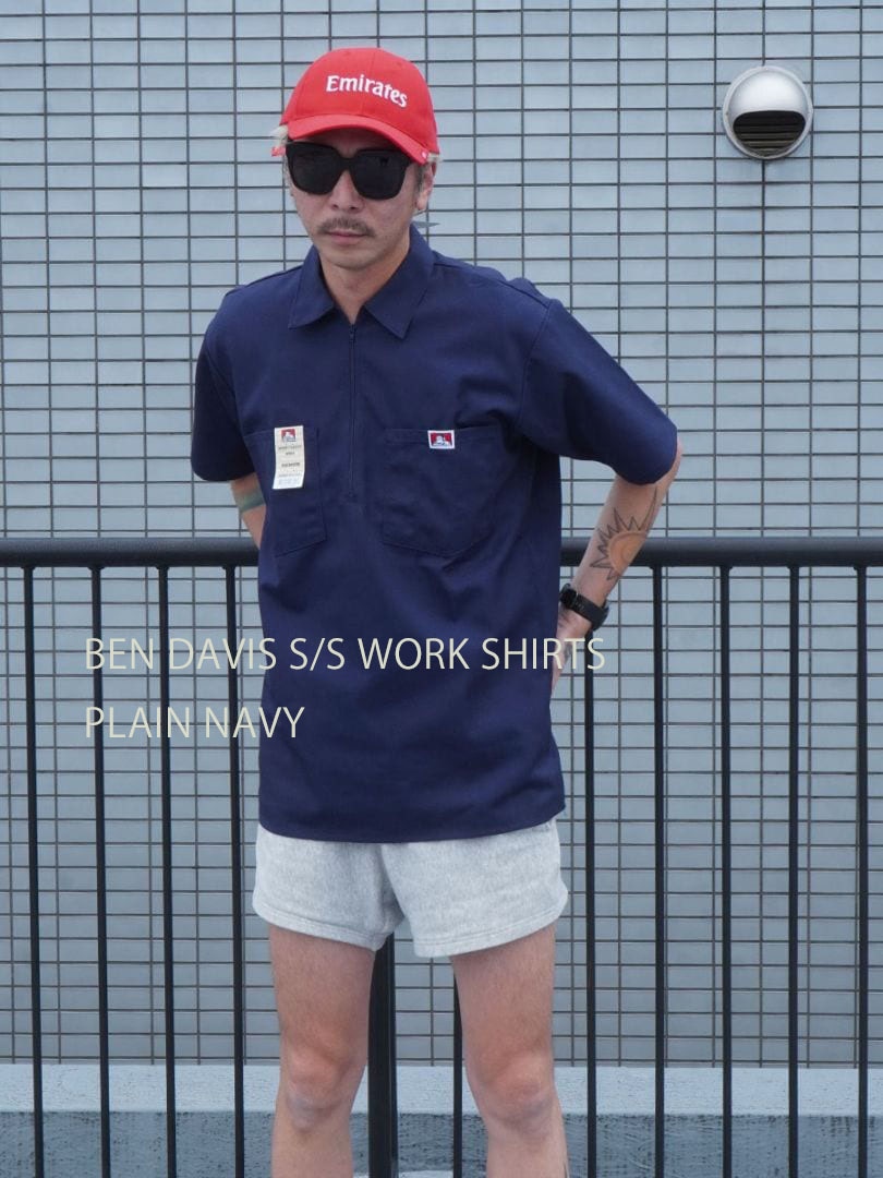 BEN DAVIS HALF ZIP S/S シャツ ネイビー 表記(M) USA製 未使用