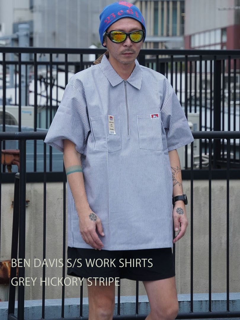 BEN DAVIS HALF ZIP S/S シャツ グレーストライプ 表記(XL) 未使用