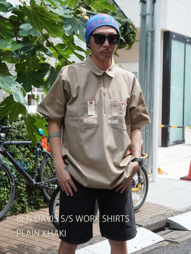BEN DAVIS HALF ZIP S/S シャツ カーキ 表記(XL) USA製 未使用
