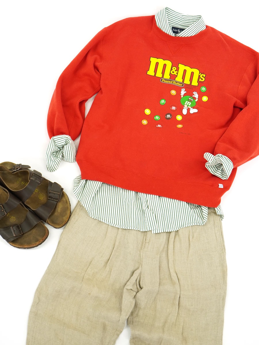 90's RUSSELL ATHLETIC ''M&M's'' ピーナッツバター チョコレート 前Vスウェット 表記(XL) USA製