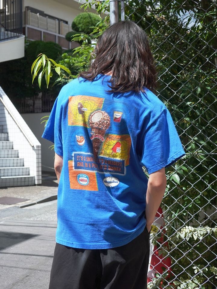00's FRUIT OF THE LOOM ''Nestle×Haagen-Dazs'' 両面プリントTシャツ ブルー 表記(L)