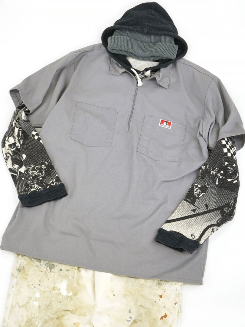 USA製 BEN DAVIS ハーフジップ半袖シャツ 表記(XL) グレー