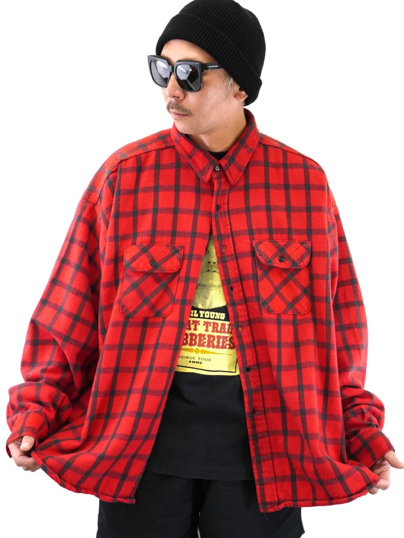 80's DAKOTA 黒赤チェック フランネルシャツ ビッグサイズ 表記(4XL) USA製