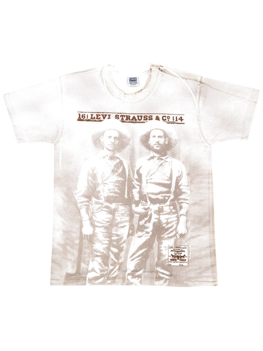 90's LEVI'S SHIRTS ''LEVI STRAUSS&CO.'' オールオーバープリント Tシャツ 表記(M) USA製