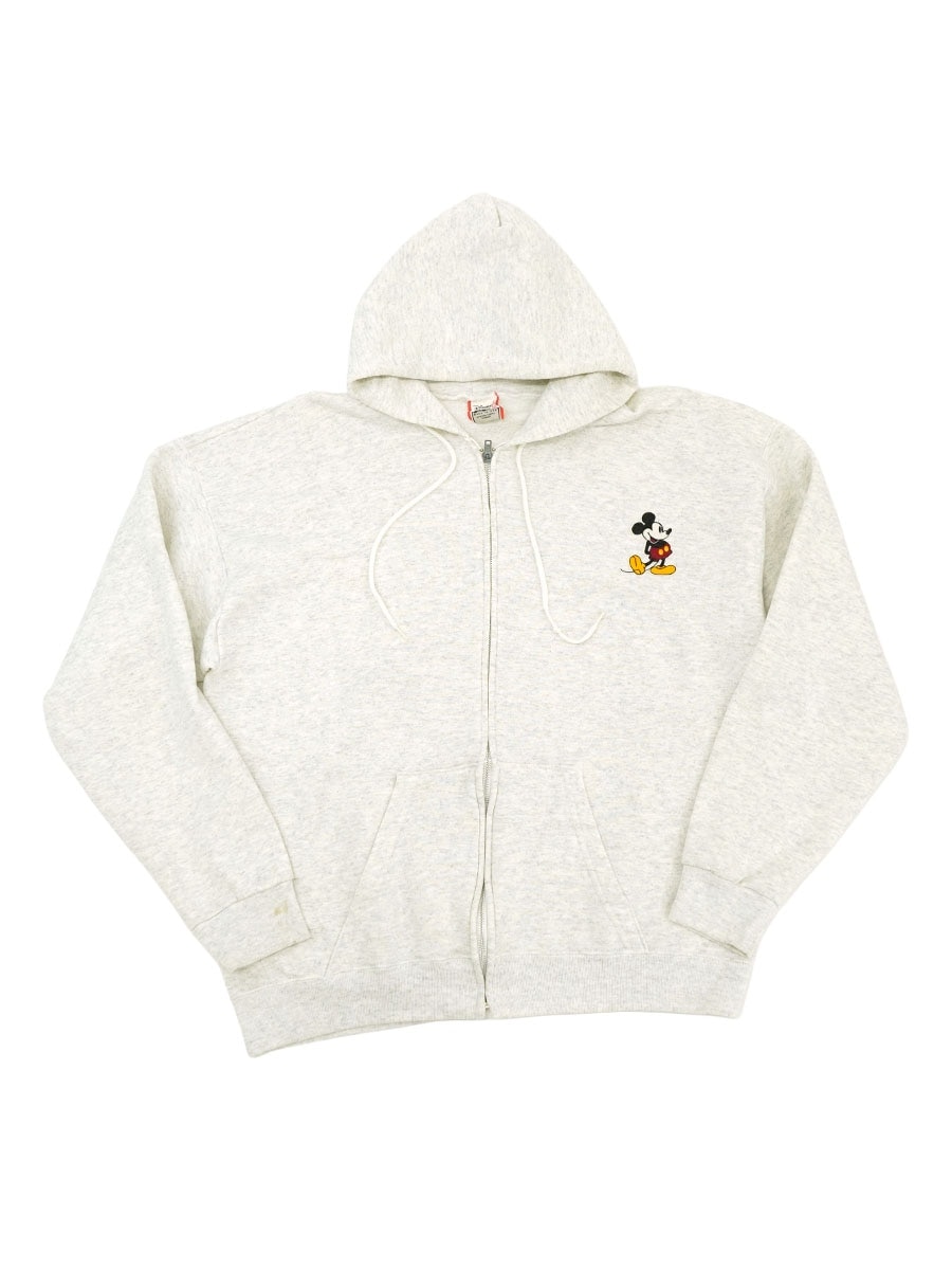 90's DISNEY DESIGNS ミッキーマウス フェルトプリント F/Z スウェットパーカ ライトグレー 表記(XL) USA製