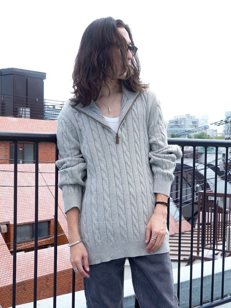 ラルフローレン ケーブル編み シルク×カシミア H/Z ニットセーター フェザーグレー 表記(XXL)