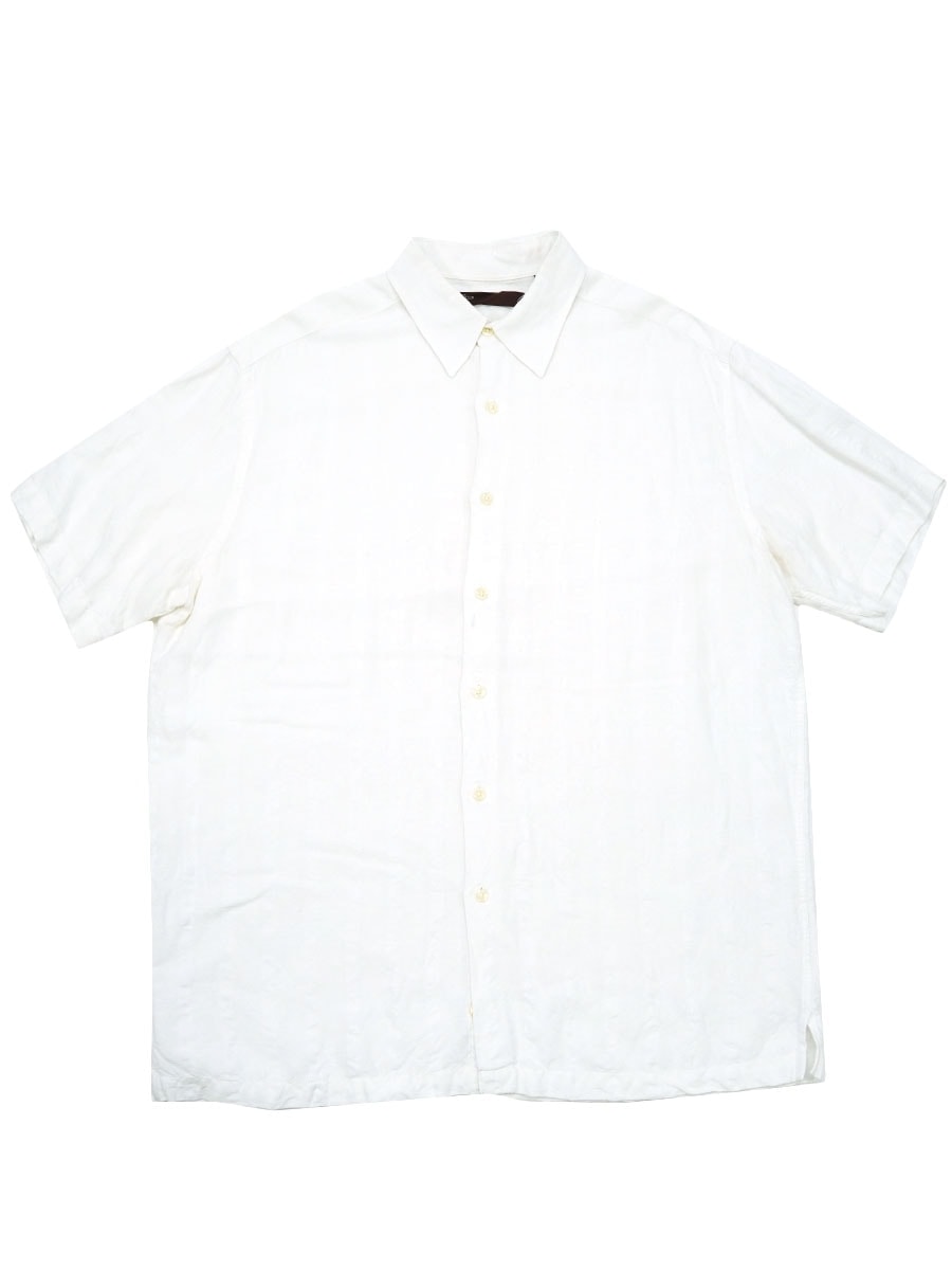 00's PERRY ELLIS リネン×レーヨン 無地 半袖シャツ 白 表記(L)