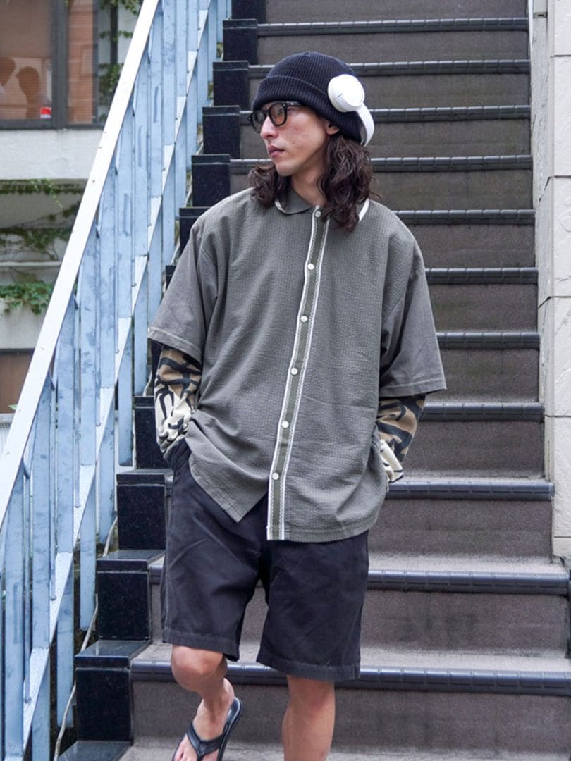 90's～ UTILITY 切り替え ショートスリーブシャツ オリーブ 表記(L) USA製