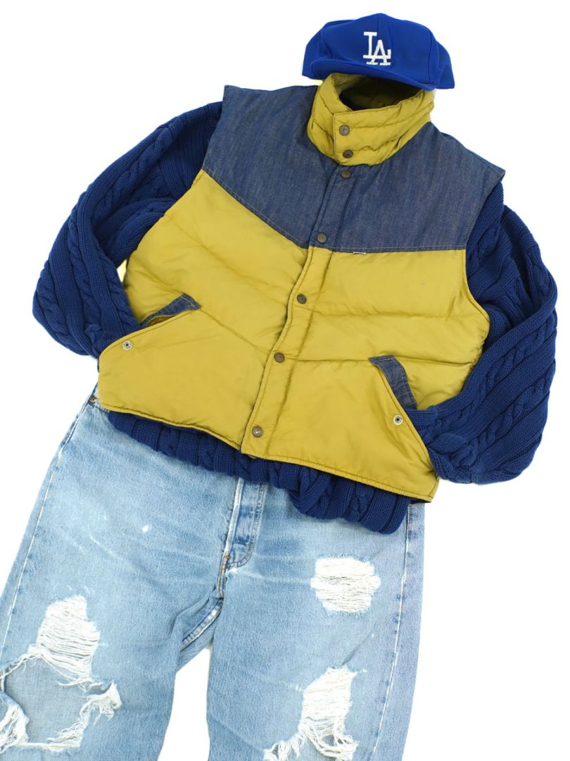 70's SKI LEVI'S デニム切り替え ダウンベスト 表記(XL)