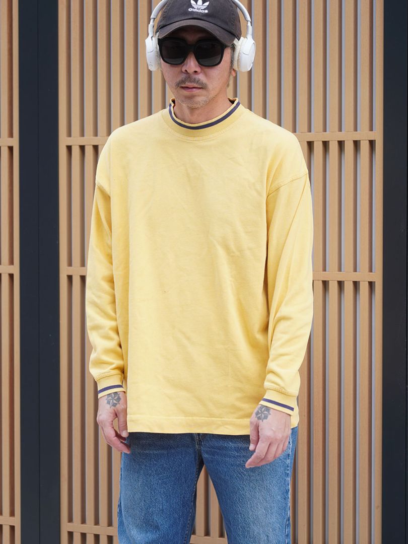 90's GAP 100%コットン 鹿の子 ロングスリーブカットソー イエロー 表記(M)