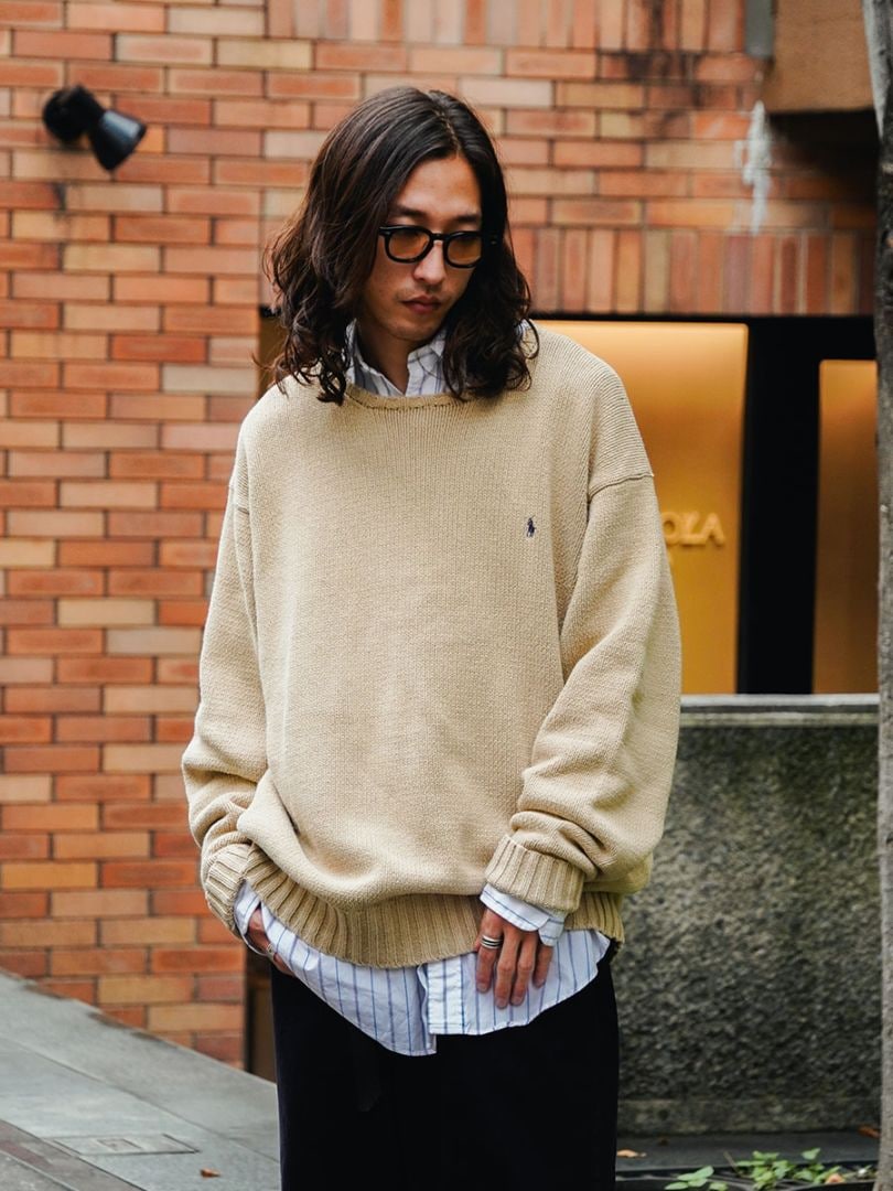 ラルフローレン 100%コットン ニットセーター ベージュ 表記(XXL) 