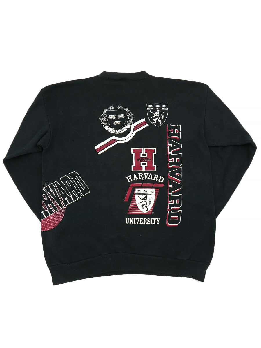 90'S TRUE-FAN ''HARVARD'' MULTI PRINT CREW NECK SWEAT SHIRT BLK (SIZE. X LARGE) MADE IN USA