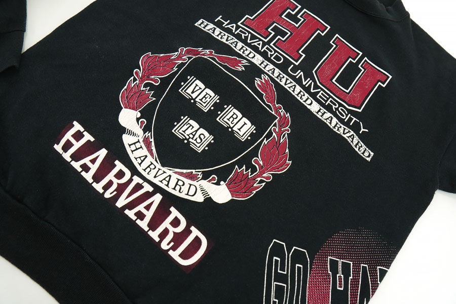 90'S TRUE-FAN ''HARVARD'' MULTI PRINT CREW NECK SWEAT SHIRT BLK (SIZE. X LARGE) MADE IN USA