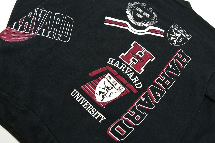 90'S TRUE-FAN ''HARVARD'' MULTI PRINT CREW NECK SWEAT SHIRT BLK (SIZE. X LARGE) MADE IN USA