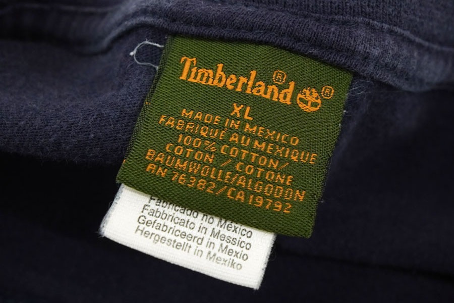 MEXICO製 TIMBERLAND 袖プリント ロングスリーブTシャツ 表記(XL) ネイビー