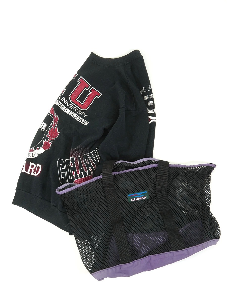 90'S L.L.BEAN MESH TOTE BAG BLACK/PURPLE