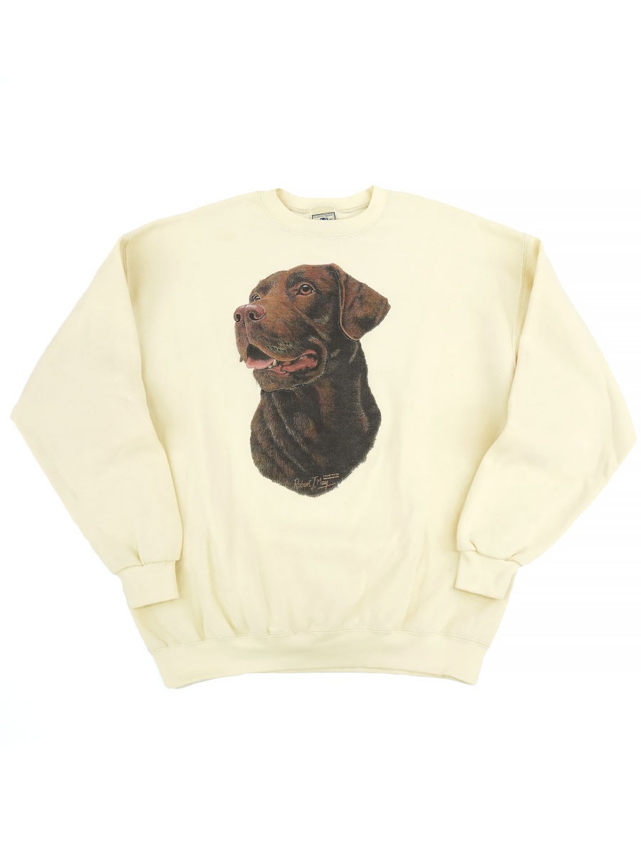 00'S LEE DOG PRINT SWEAT SHIRT LIGHT CREAM (SIZE. X LARGE)